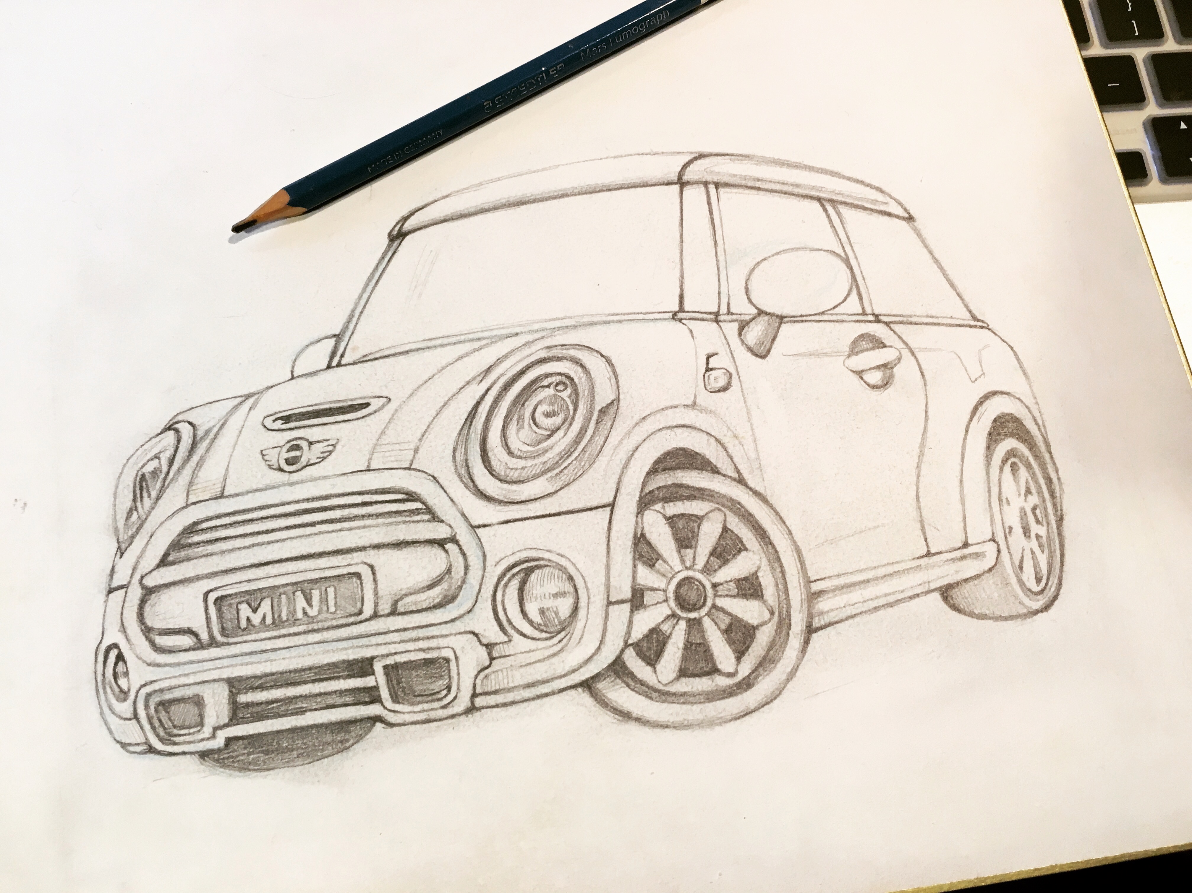 手描きの車のイラスト Bmwminiを描いてみた やすしの似顔絵研究所