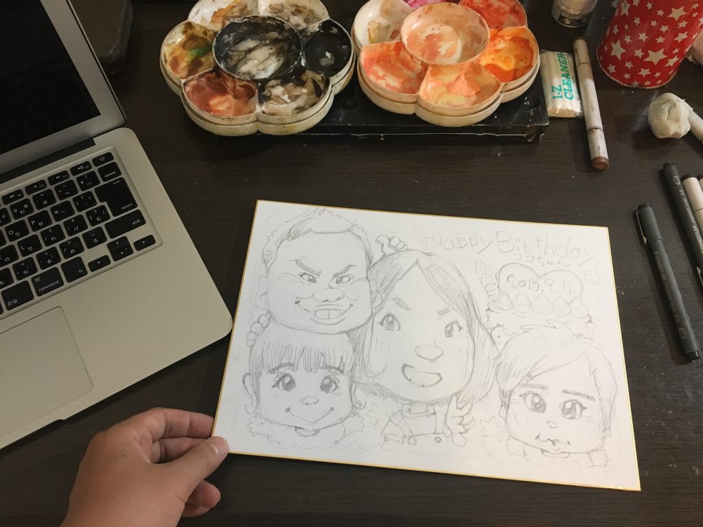 アナログ画材で描く似顔絵イラスト講座 色紙に鉛筆を使う下書きの描き方 やすしの似顔絵研究所